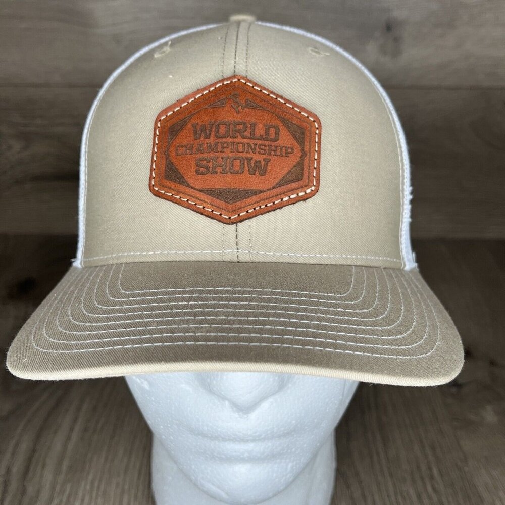 Rodeo World Championship Truckers Hat Tan And White Leather Patch - Picture 2 of 12